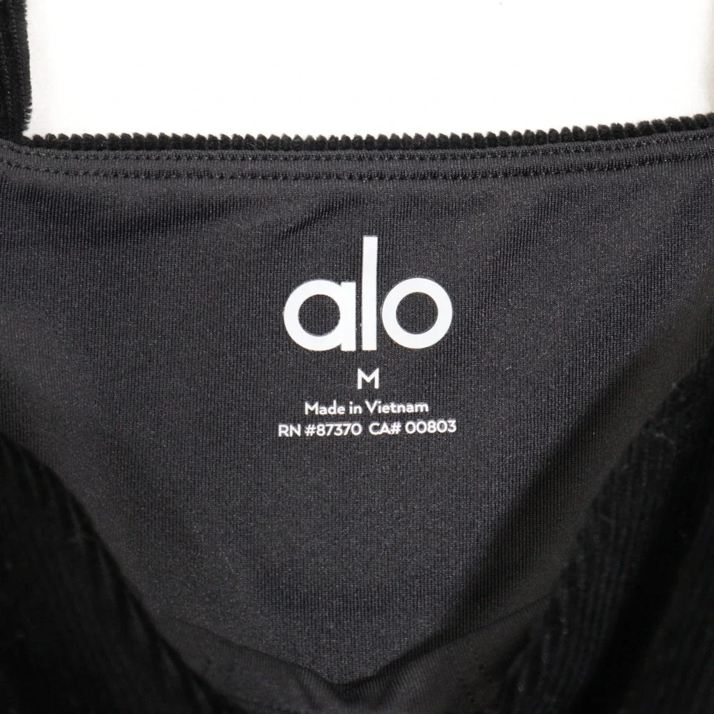 Alo Yoga Crop Top Corduroy Ribbed Athleisure Black Women M EUC